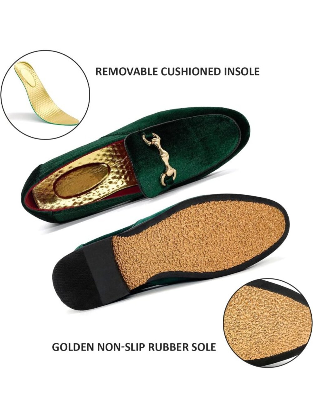 Men's Green Velvet Glitter Suede Gold Bit Slip On Loafer Slipper Dress Shoes - Picture 6 of 6